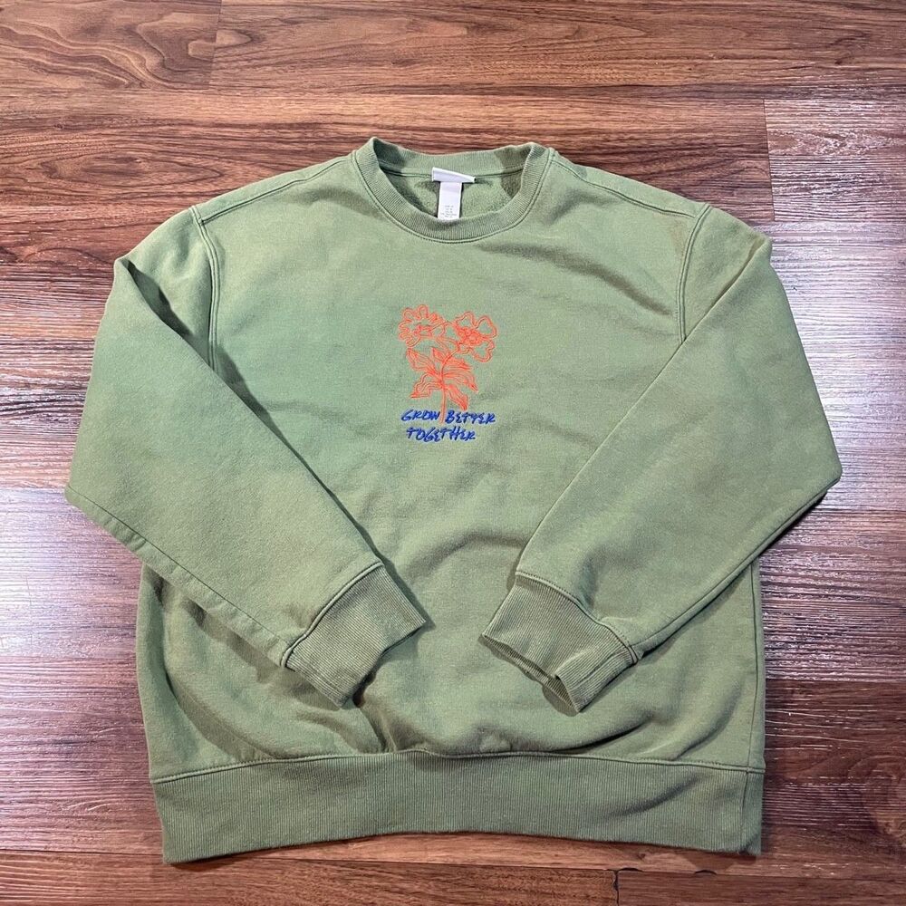 H&M Grow better together Sweater Relaxed Fit Long Sleeve Sweatshirt Green Mens M